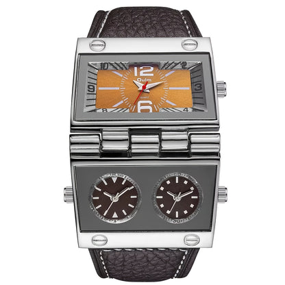 Men's Luxury Sports Quartz Watch with Dual Time Zone Display - Analog Pointer Alloy Case Faux Leather Strap Battery Powered Wristwatch for Men, Business Casual & Outdoor Gift