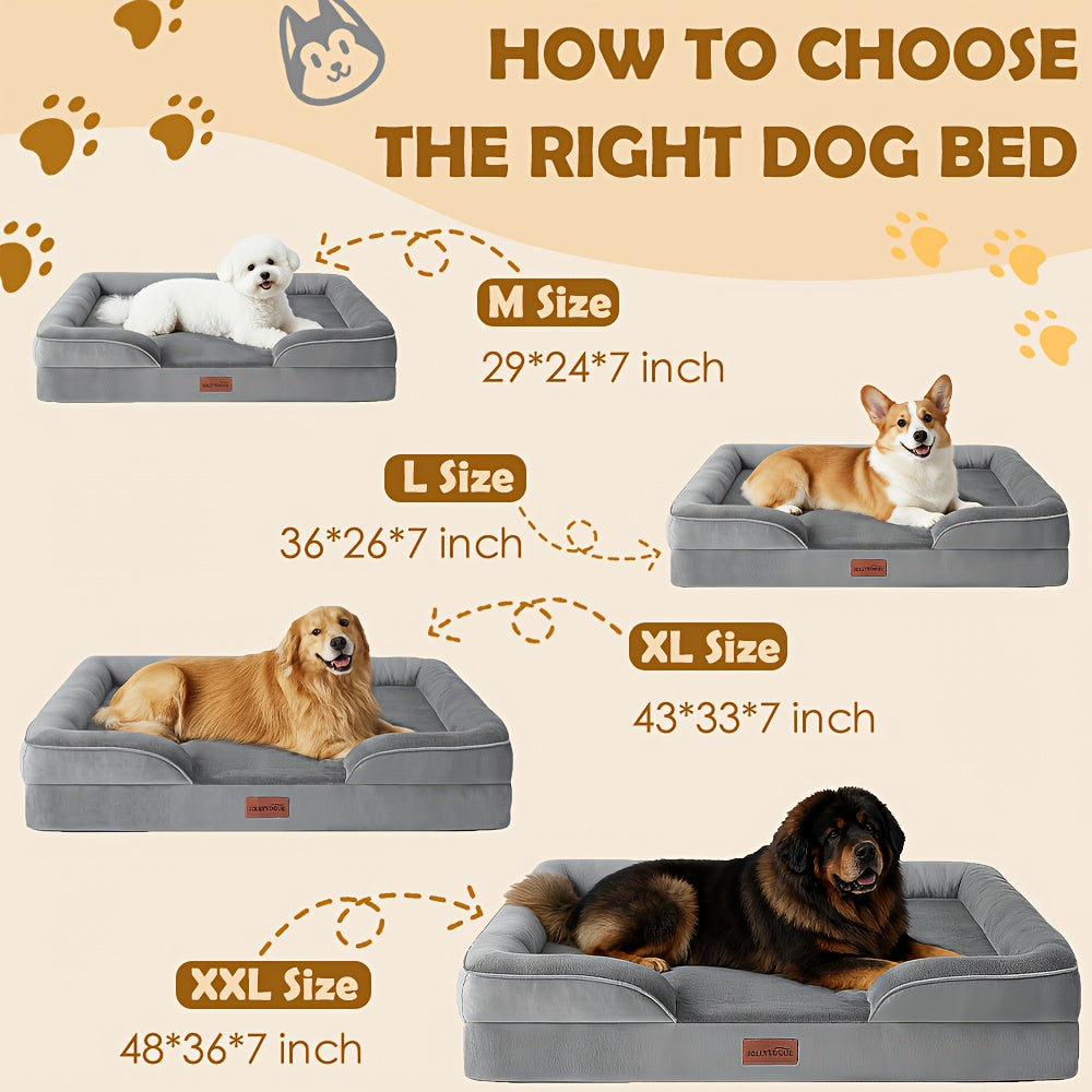 Extra Large Dog Sofa Bed 100% Supportive Foam 4-Sided Bolster Removable Washable Cover Non-Skid Bottom Joint Support Soft Warm Pet Couch Bed Grey M L XL XXL All Breeds