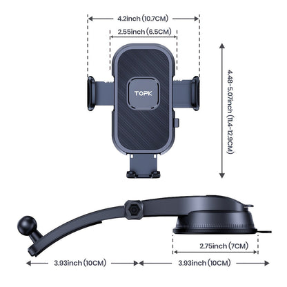 Universal Car Phone Holder Dashboard Mount - Adjustable Cell Phone Car Mount for iPhone, Samsung & All Android Smartphones, Stable Dash Mount with Flexible Viewing Angles, Easy One-Hand Operation