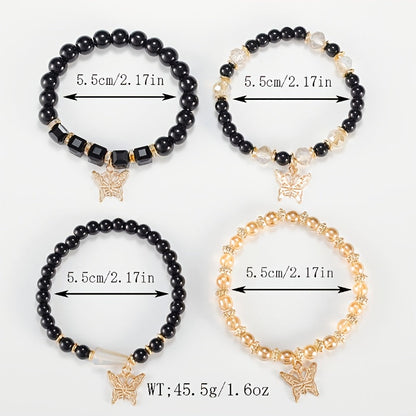 Boho Butterfly Beaded Bracelet Set for Women – 4, 8 & 16pcs Sparkle Multi-Layered Elastic Charm Stackable Bracelets, Perfect Gift for Stylish Ladies