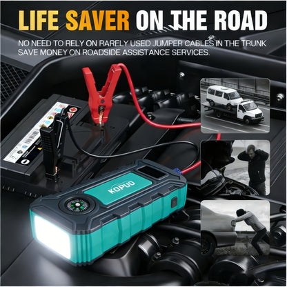5000A/6000A Portable Car Jump Starter – 12V Battery Booster Pack for Gas & Diesel Vehicles, 65W Fast Charge Power Bank, LED Flashlight & LCD Display, Compact Emergency Jump Box