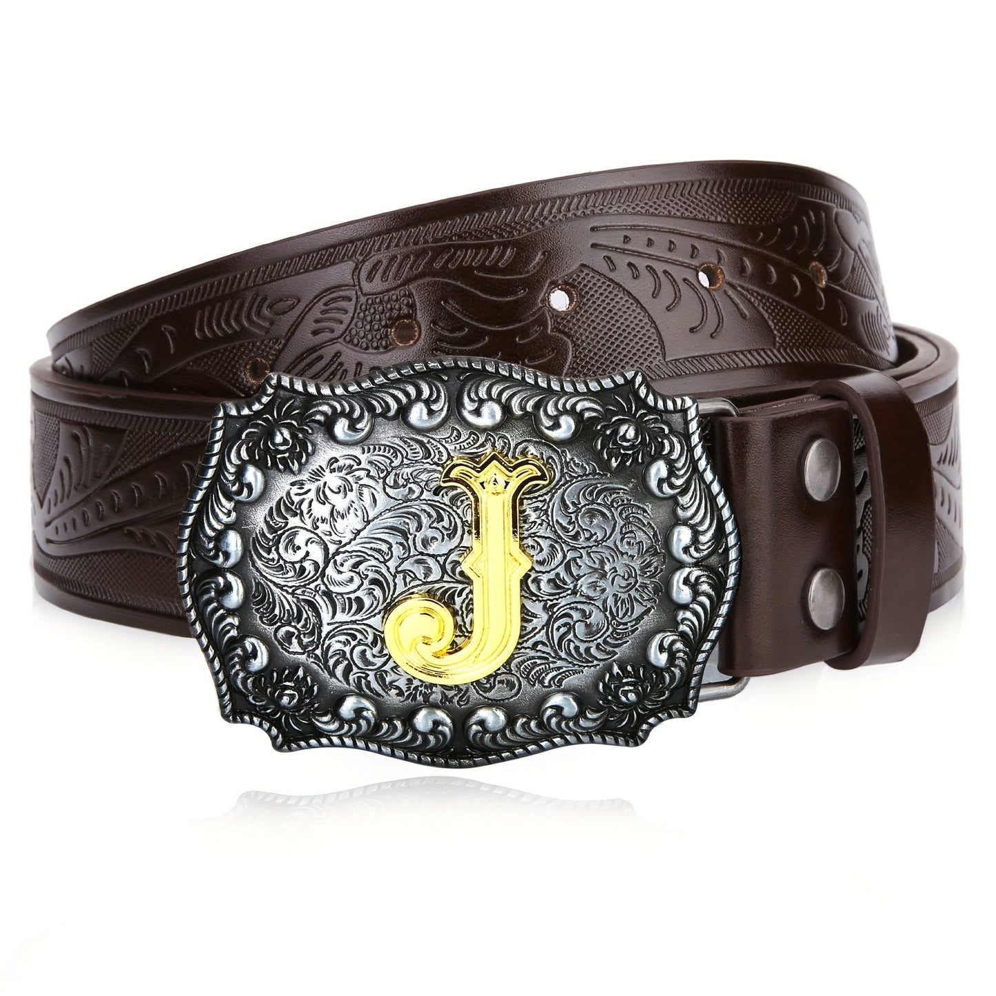 Western Cowboy Belt for Men & Women Embossed Floral Faux Leather – Longhorn Bull Pattern Big Buckle Zinc Alloy, Sizes 34-44, Stylish Durable Country Western Dress Belt Gift for Christmas Father's Day