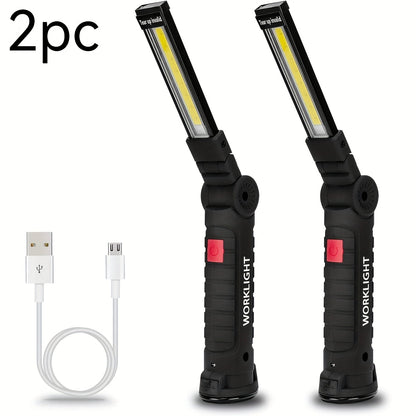 COB LED Rechargeable Work Lights – Portable Hanging Work Lamp with Built-In Battery for Camping, Yard, Party & Vehicle Maintenance, 2/4/6/8/10 Pack Options, Black & Khaki