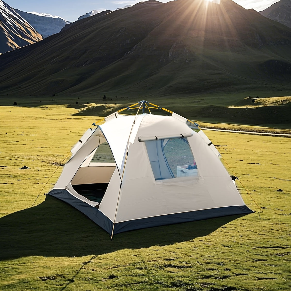 Pop Up Camping Tent Automatic Quick Open Waterproof Sunproof 2-3 Person Portable Outdoor Beach Tent for Hiking Picnic Music Festival Independence Day – All-Season Square Camp Tent with 2 Doors (Moonlight White)