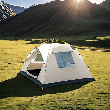 Pop Up Camping Tent Automatic Quick Open Waterproof Sunproof 2-3 Person Portable Outdoor Beach Tent for Hiking Picnic Music Festival Independence Day – All-Season Square Camp Tent with 2 Doors (Moonlight White)