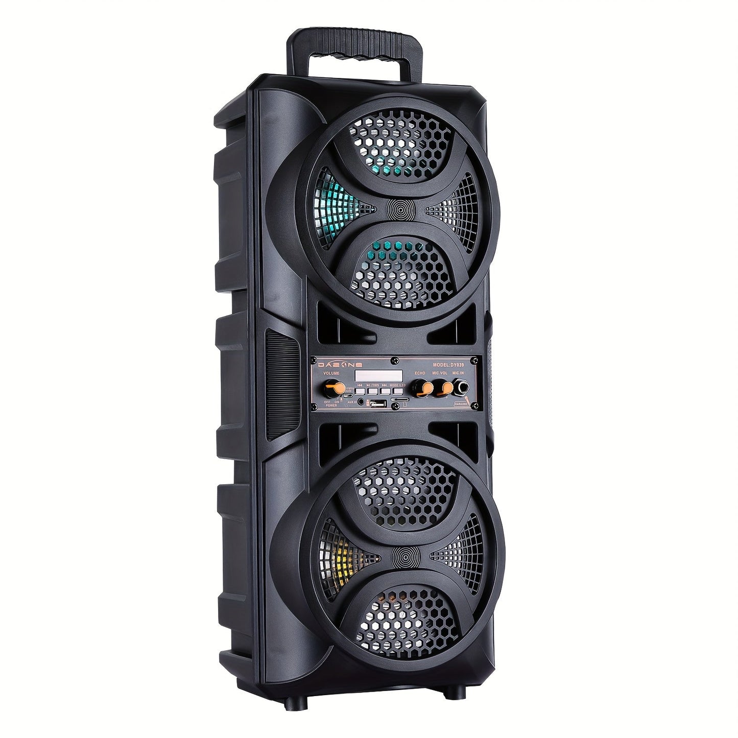 3000W Portable Bluetooth Party Speaker – Double 6.5'' Subwoofer Stereo Sound, LED Colorful Lights, FM Radio, Microphone Included, TF/USB/AUX Support, Outdoor & Home Party Speaker – Black