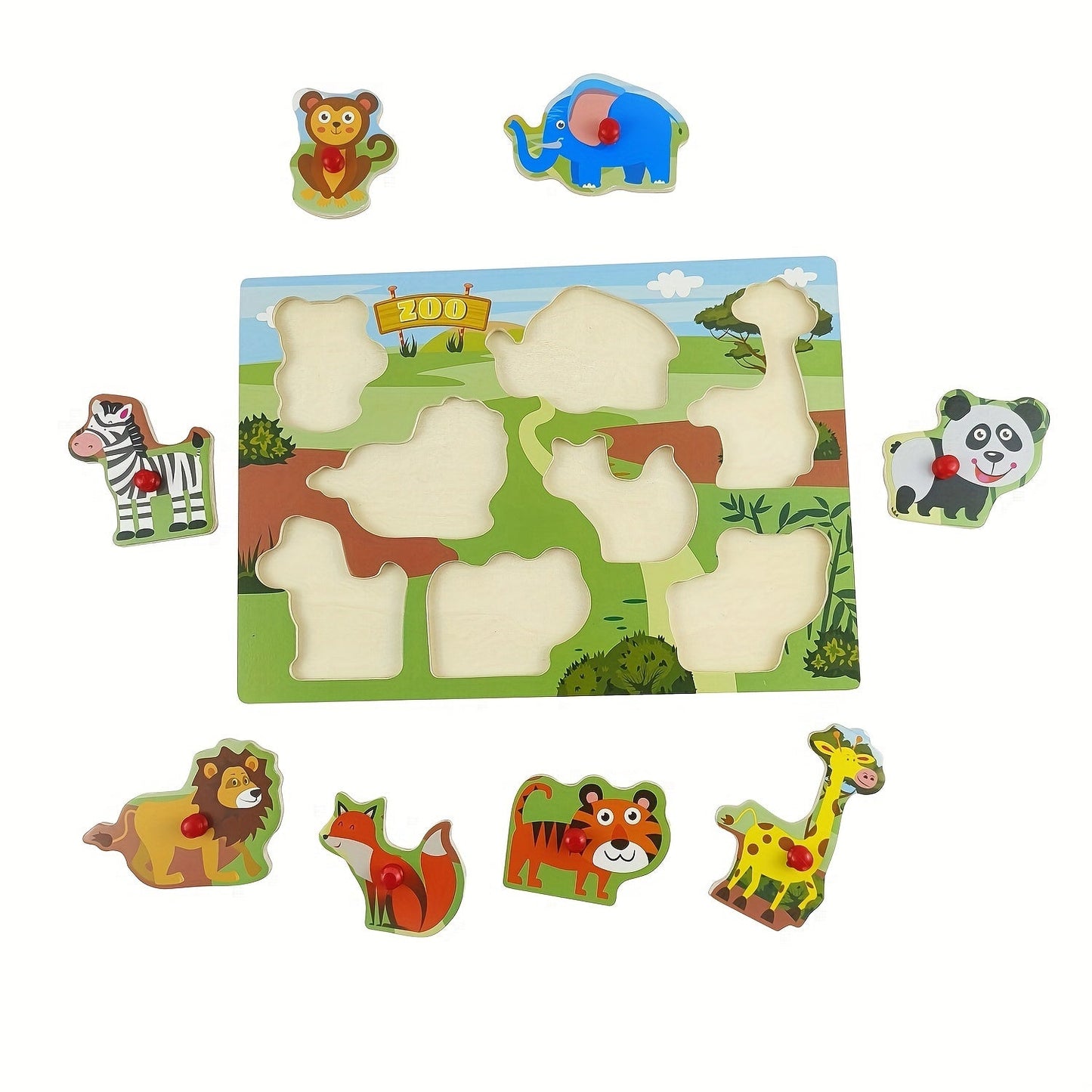 Wooden Peg Puzzle Set of 4 for Toddlers 32 Pieces Knob Puzzles Farm and Zoo Animal Themes Montessori Learning Toy for Ages 1 2 3 Birthday Christmas Easter Gift Boys Girls