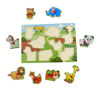 Wooden Peg Puzzle Set of 4 for Toddlers 32 Pieces Knob Puzzles Farm and Zoo Animal Themes Montessori Learning Toy for Ages 1 2 3 Birthday Christmas Easter Gift Boys Girls