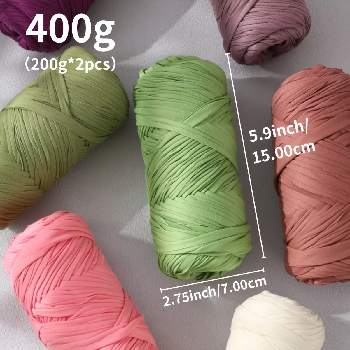 T-Shirt Fabric Yarn 400g (2 x 200g) Chunky Cotton Blend in 49 Colors – Soft Thick Yarn for Crochet Baskets, Bags, Rugs, Macrame & Knitting Projects – Beginner-Friendly Craft Yarn