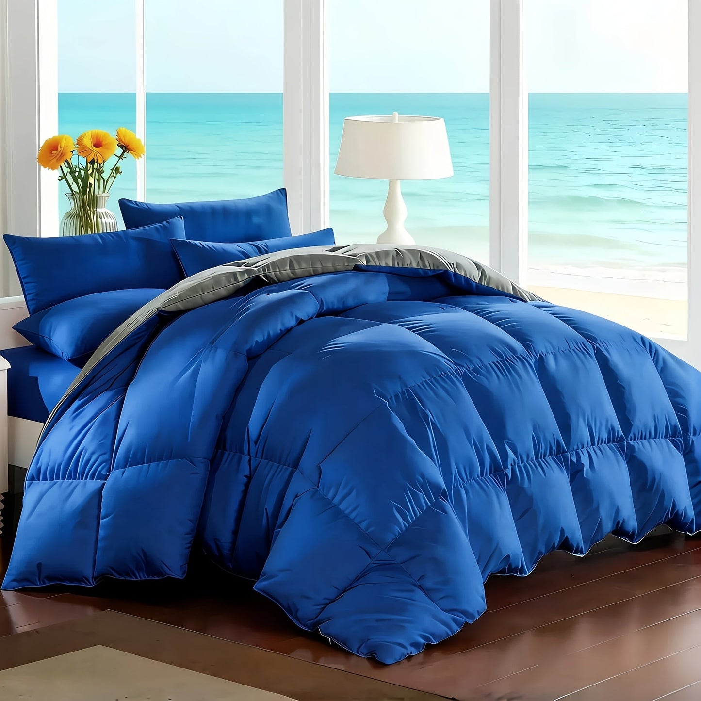 7 Piece Comforter Set Queen King Size – Soft Microfiber Pinch Pleated Bed in a Bag with Comforter, Fitted Sheet, Flat Sheet & 4 Pillowcases, All-Season Bedding Set for Home & Dorm