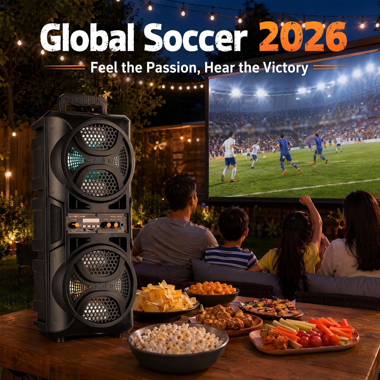 3000W Portable Bluetooth Party Speaker – Double 6.5'' Subwoofer Stereo Sound, LED Colorful Lights, FM Radio, Microphone Included, TF/USB/AUX Support, Outdoor & Home Party Speaker – Black