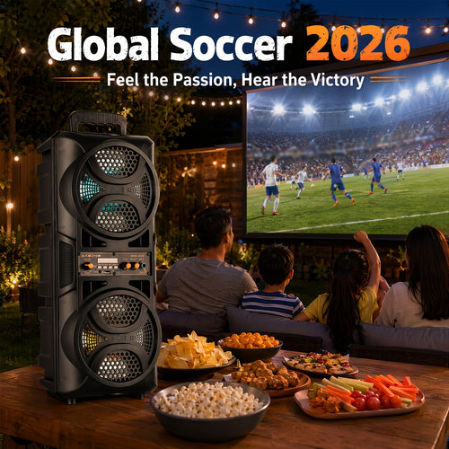 3000W Portable Bluetooth Party Speaker – Double 6.5'' Subwoofer Stereo Sound, LED Colorful Lights, FM Radio, Microphone Included, TF/USB/AUX Support, Outdoor & Home Party Speaker – Black