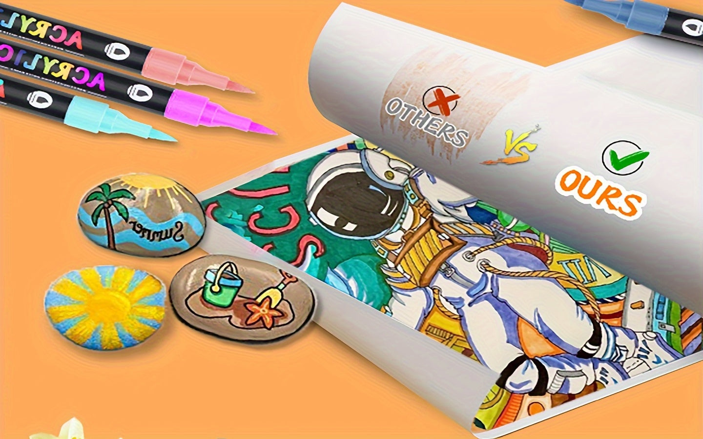 Double-Ended Waterproof Acrylic Paint Pens 48 or 72 Colors for Rock Painting Fabric Metal Glass Wood Canvas Ceramics Eggs Pumpkins DIY Art Crafts
