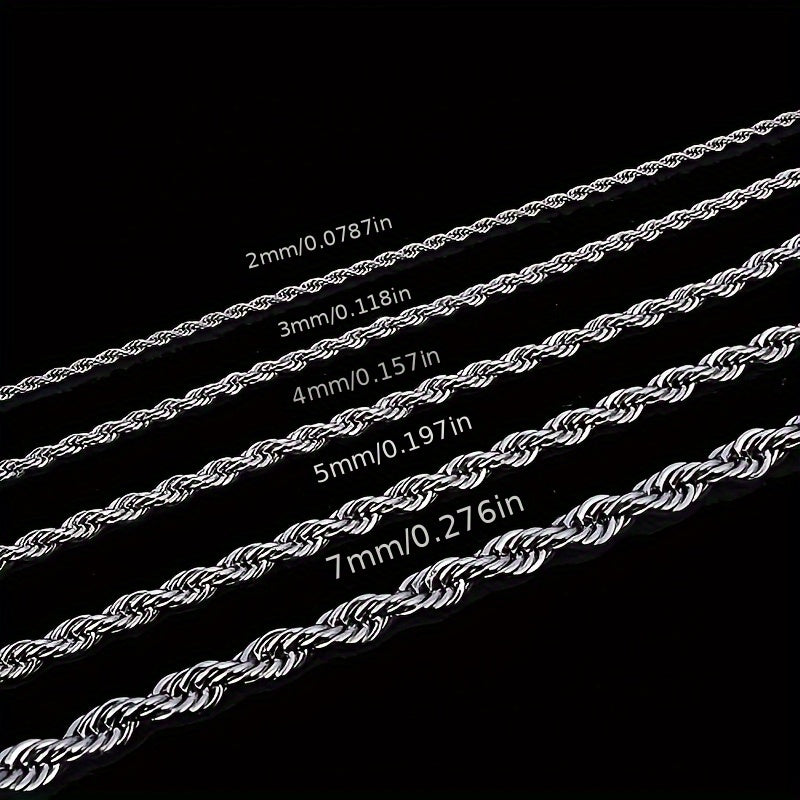 316L Stainless Steel Rope Chain Necklace for Men & Women – 5mm & 7mm Width, 16 to 30 Inch Lengths, Hypoallergenic Tarnish-Resistant Silver Chain, Unisex Jewelry for Daily Wear & Gifting