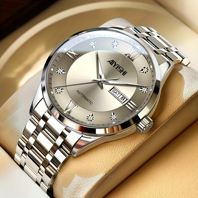 Men's Luxury Quartz Watch Stainless Steel Tourbillon Dial Date Display Night Glow Sports Dress Watch Elegant Timepiece Father's Day Gift for Men