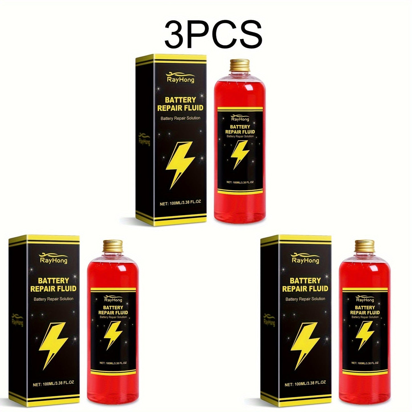 Battery Repair Fluid 3-Pack Restore Lead Acid Lithium EV Car Battery Performance Maintenance Solution Low Odor No Fragrance Fits All Models 3.38oz Each
