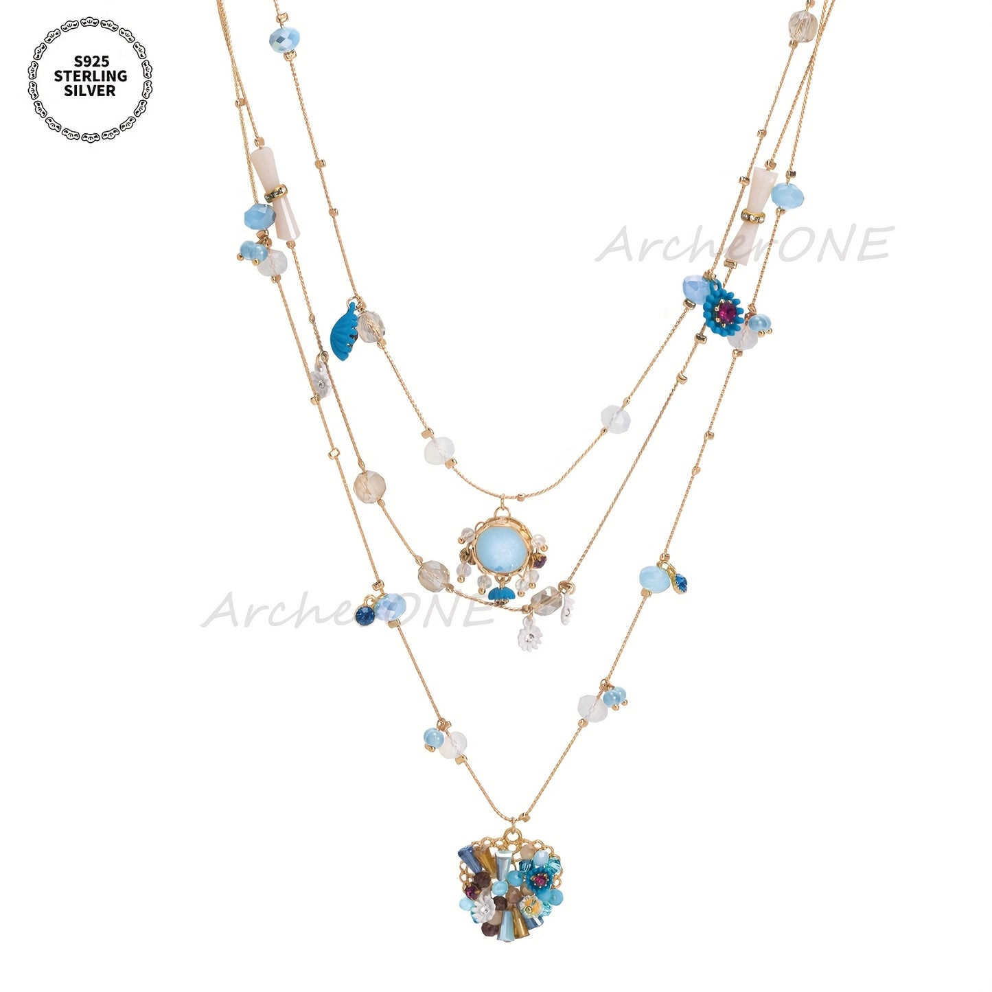 925 Sterling Silver Handmade Multi-Layer Love Beaded Necklace & Earring Set for Women – December Birthstone Jewelry, Elegant Daily & Wedding Gift with Free Gift Box