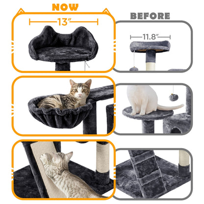 57-Inch Multilevel Cat Tree Tower with 2 Condos – Sisal Scratching Posts, Dangling Ball, Round Platform & Ladder for Indoor Kittens & Small Cats, 6 Colors, Christmas Gift for Cat Lovers