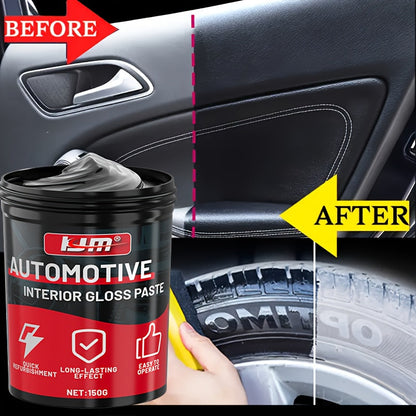KJM Automotive Plastic Restorer & Whitening Cream 150g with Sponge – All-in-One Dashboard, Tire & Seat Restorer, Car Interior Polish, Upholstery Care, Long-Lasting Gloss & UV Protection