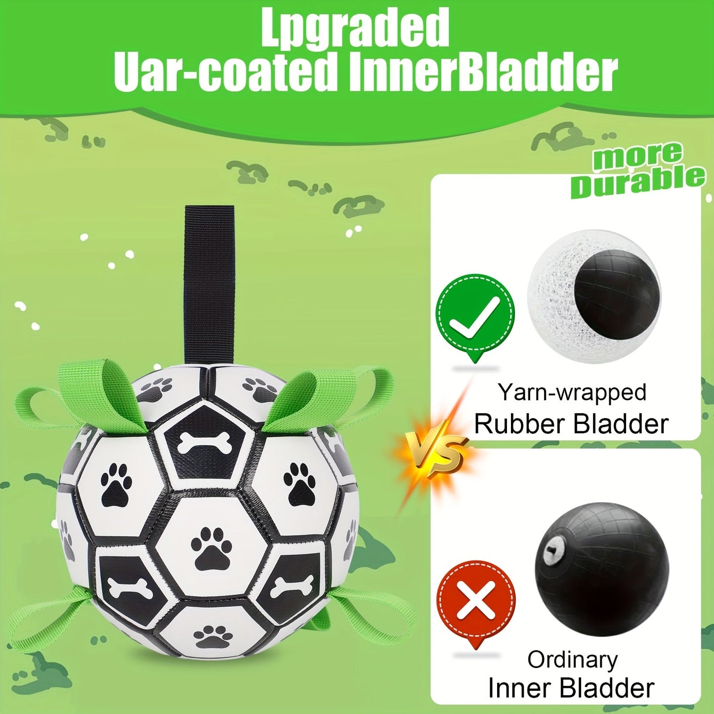 Soccer Ball Dog Toy with Straps – Durable Tug of War & Water Play Toy for Small & Medium Dogs, Includes Charging Cylinder, Perfect Christmas & Birthday Gift for Puppies