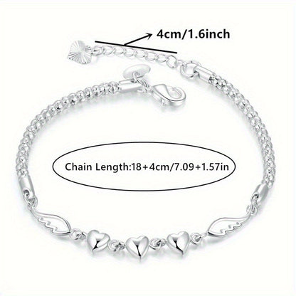 925 Sterling Silver Angel Wings Anklet for Women – Love Heart Charm Chain Anklet, Nickel-Free Beach Jewelry, Perfect Gift for Her, Birthdays & Valentine’s Day