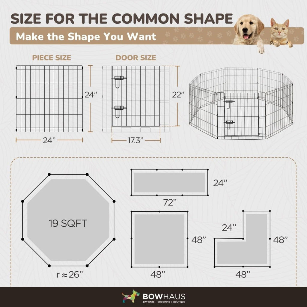 Foldable Dog Playpen 8 Panel – Heavy-Duty Metal Pet Kennel with Gate for Indoor & Outdoor Use, Portable Exercise Fence Cage for Small Dogs & Animals, Available in 24"/30"/36" Heights