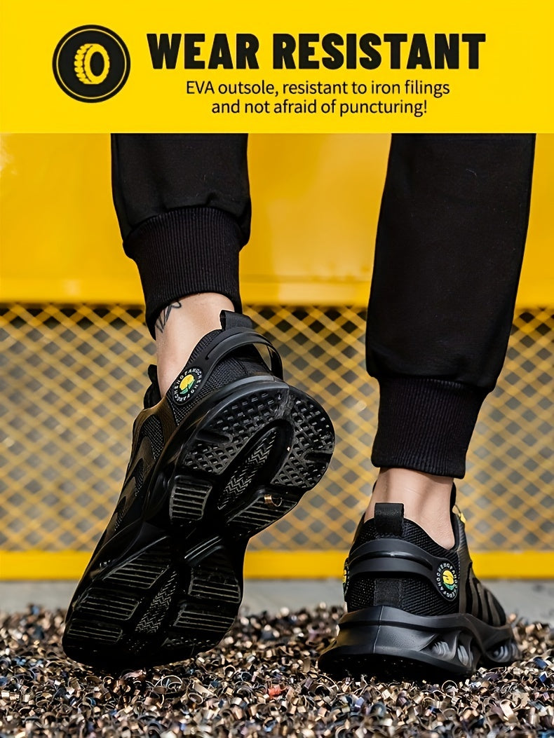 Men's Steel Toe Safety Shoes Wide Width Puncture-Proof with Rotating Buckle – Non-Slip Cushioned Work Boots for Construction, Industrial & Warehouse, Sizes US 6.5–13.5
