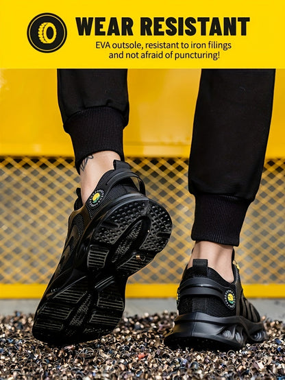Men's Steel Toe Safety Shoes Wide Width Puncture-Proof with Rotating Buckle – Non-Slip Cushioned Work Boots for Construction, Industrial & Warehouse, Sizes US 6.5–13.5
