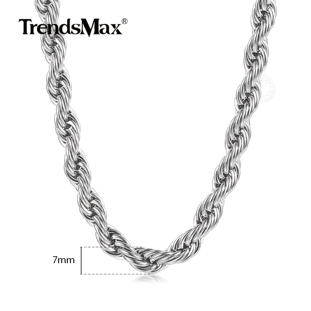 316L Stainless Steel Rope Chain Necklace for Men & Women – 5mm & 7mm Width, 16 to 30 Inch Lengths, Hypoallergenic Tarnish-Resistant Silver Chain, Unisex Jewelry for Daily Wear & Gifting