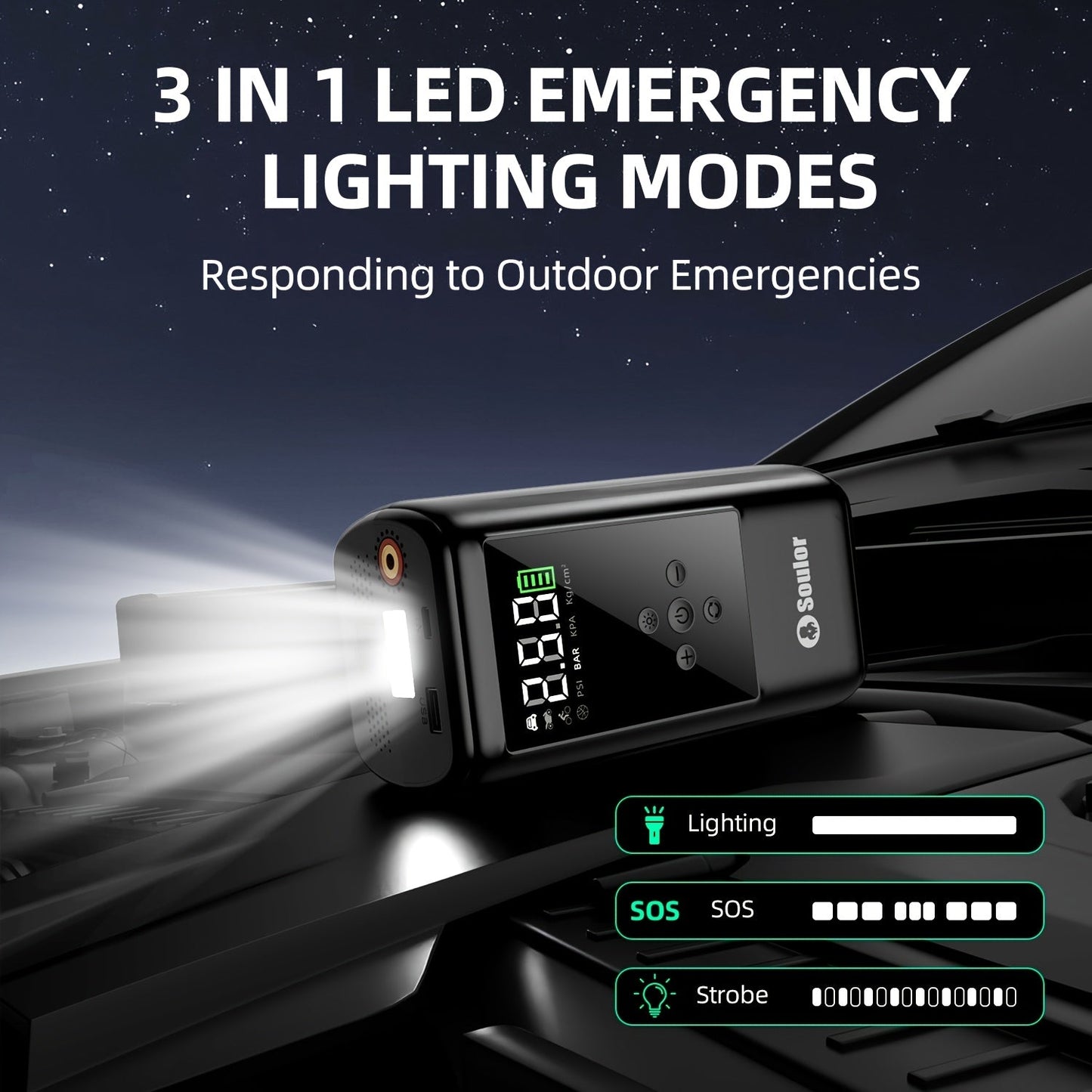 Portable Car Jump Starter 3000A-6000A – 12V Lithium Battery Booster Pack, Dual USB QC 3.0 Fast Charging Power Bank, LED Light & Compass, Fits All Gas Engines