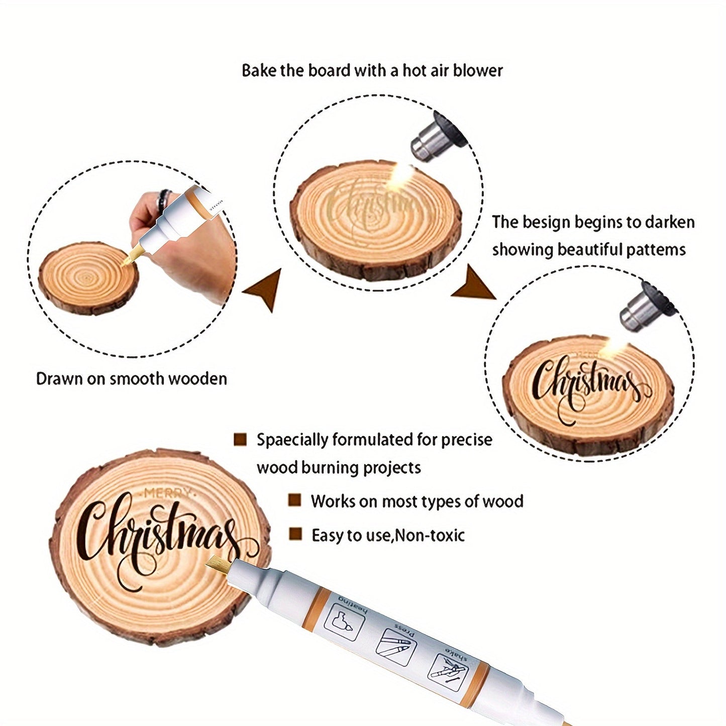 Wood Burning Paste Kit 6 Jars 1.5OZ Heat Activated Gel with Burning Pens & Tools, Pyrography Stencil Etching Cream for Wood Canvas Denim, DIY Craft Set for Beginners & Artists