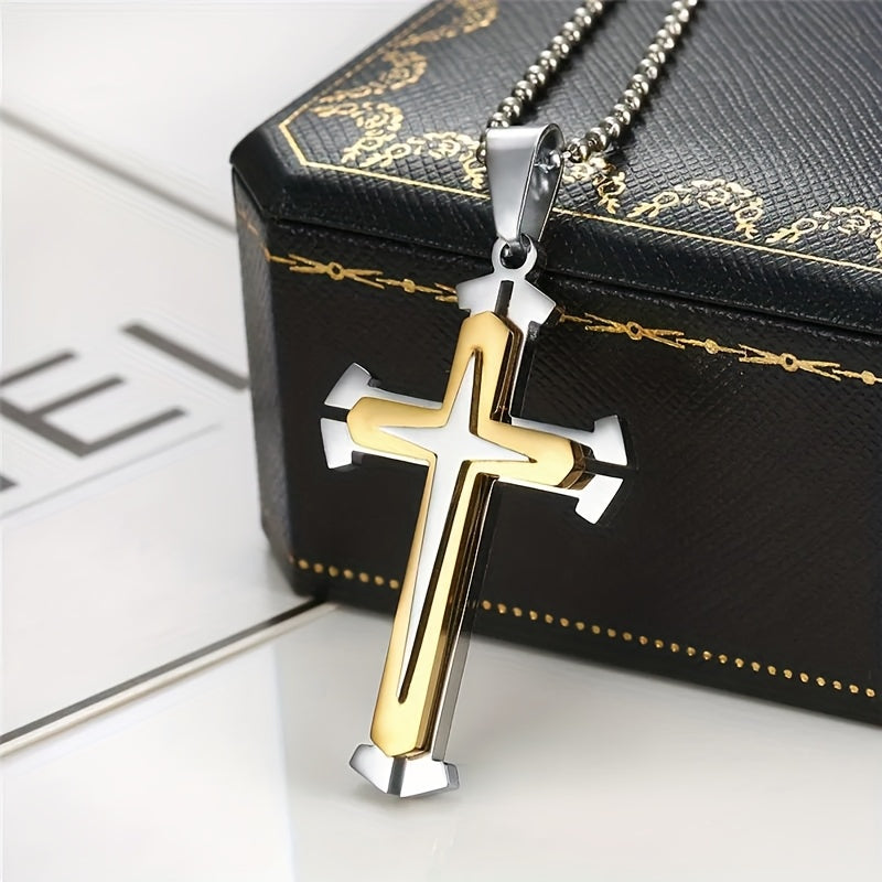 Men's 4pc Cross Necklace Set – 316L Stainless Steel Knight Cross Pendant Jewelry, Tarnish-Free Gothic Religious Necklaces for Men, Cool Gift for Him, Everyday & Streetwear Style