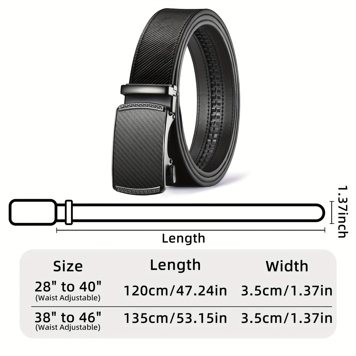 Men's Leather Slide Ratchet Dress Belt with Automatic Click Buckle – Zinc Alloy Buckle, Adjustable 28"-46" Waist, 8 Styles, Business Formal Belt, Perfect Gift for Husband, Father's Day & Christmas