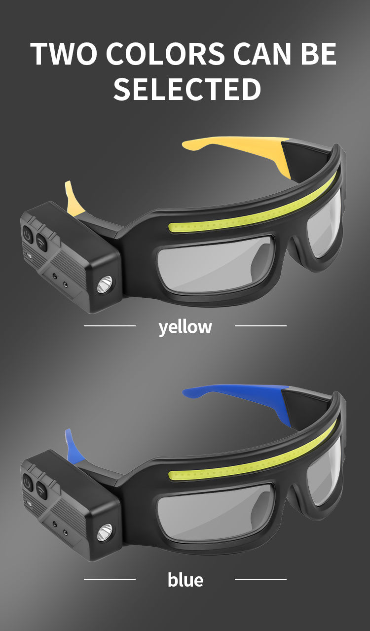 LED Glasses Headlamp – Head-Mounted Flashlight with Adjustable Brightness, Rotatable Beam & Strobe Mode for Night Running, Cycling, Fishing, Camping & Craft Work – Cool Design Outdoor Head Torch