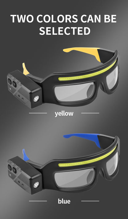 LED Glasses Headlamp – Head-Mounted Flashlight with Adjustable Brightness, Rotatable Beam & Strobe Mode for Night Running, Cycling, Fishing, Camping & Craft Work – Cool Design Outdoor Head Torch