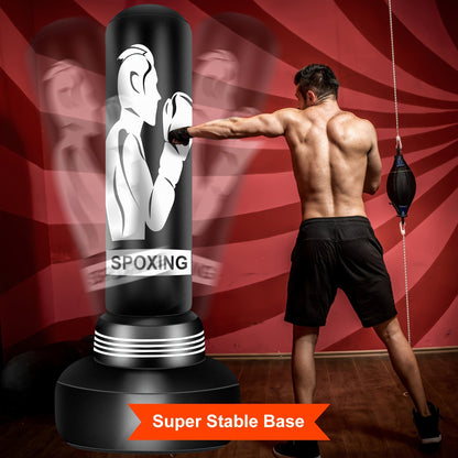 Freestanding Punching Bag 70" with Boxing Gloves & Electric Air Pump | Inflatable Heavy Bag for Adults Men Women Teens | Home Gym MMA Muay Thai Kickboxing Fitness Training | Black