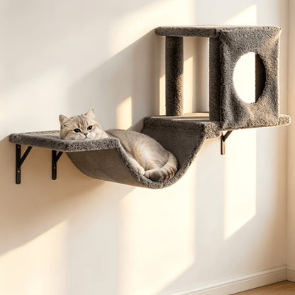 7-Piece Wall Mounted Cat Climbing Shelf Set – Deluxe Indoor Cat Furniture with Cat Condo, Wall Shelves, Scratching Post, Bridge Ladder & Tunnel, Space-Saving Cat Wall Playground for All Cat Sizes