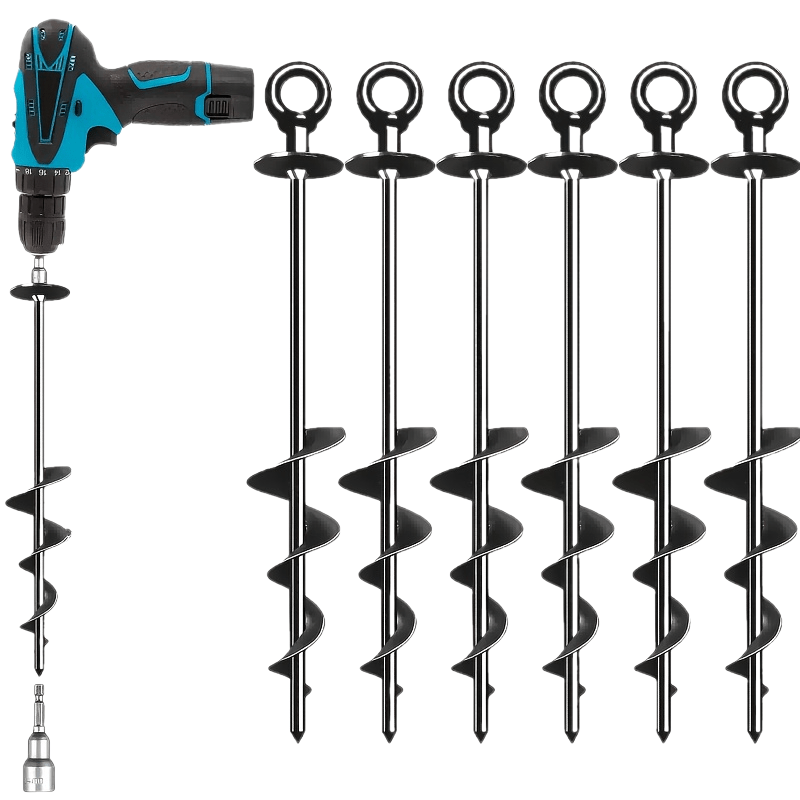 18 Inch Heavy-Duty Spiral Ground Anchors Carbon Steel – 4 or 6 Pack Screw-In Earth Auger Stakes for Tent, Trampoline, Dog Tie-Out, Garden & Outdoor Camping Secure Anchoring