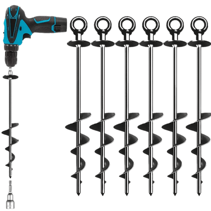 18 Inch Heavy-Duty Spiral Ground Anchors Carbon Steel – 4 or 6 Pack Screw-In Earth Auger Stakes for Tent, Trampoline, Dog Tie-Out, Garden & Outdoor Camping Secure Anchoring