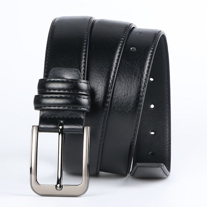 2-Pack Men's Genuine Leather Belt Set with Automatic Ratchet Buckle – Adjustable Fit 32"-44", Black & Brown, Business & Casual Dress Belt for Men