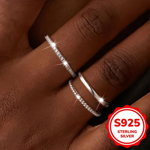 3-Piece 925 Sterling Silver Stackable Rings for Women – April Birthstone Cubic Zirconia, Elegant Lightweight 1g Each, Sizes 6-10, Daily & Party Wear Jewelry Gift Set