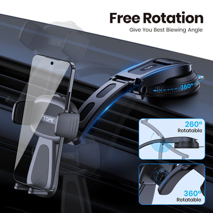 Car Phone Holder Mount – Upgraded 360° Rotation Dashboard & Windshield Cradle, Handsfree Universal Stand Compatible with iPhone 15 14 13, Samsung Galaxy, Android Phones | Velora