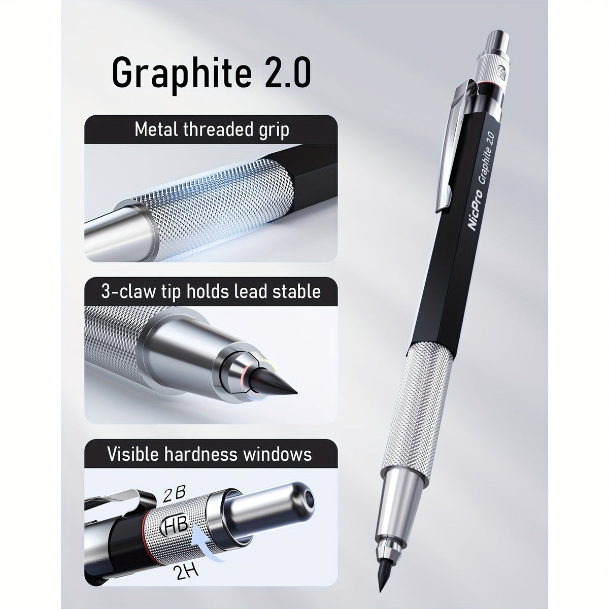 34-Piece Art Mechanical Pencil Set with Case 6 Metal Drafting Pencils 0.5mm 0.7mm 0.9mm 2mm Lead Tips 19 Refill Leads Erasers for Sketching Drawing Artists