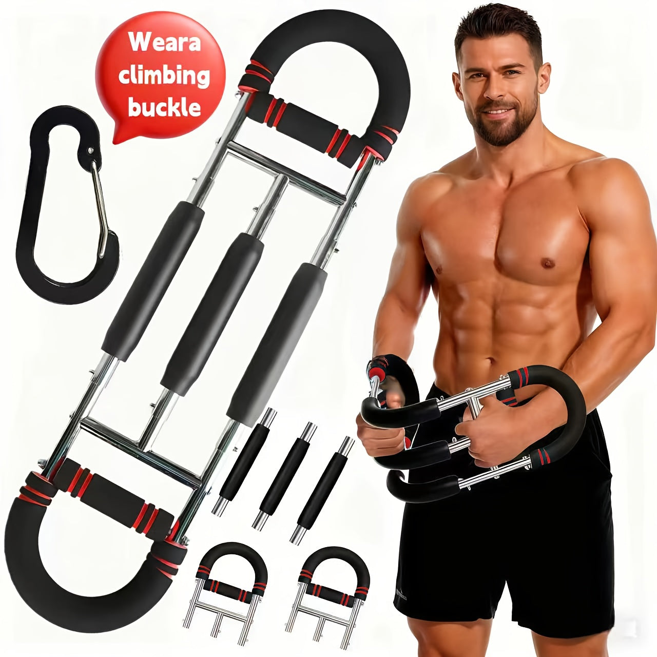 Arm Strength Trainer Chest Expander 3-Bar 3-Level Adjustable Resistance Tubes Portable Detachable Forearm Strengthener Home Gym Workout Device for Muscle Building Upper Body Training
