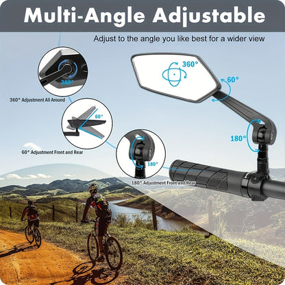Large HD Foldable Bike Mirrors 2-Pack for Ebike, Bicycle, Motorcycle & Scooter – 360° Adjustable Handlebar Rearview Mirror, Scratch-Resistant Glass, High-Speed Stable, Durable ABS, Easy Install