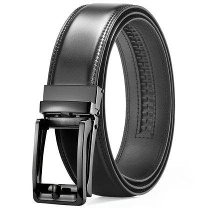 Men's Leather Slide Ratchet Dress Belt with Automatic Click Buckle – Zinc Alloy Buckle, Adjustable 28"-46" Waist, 8 Styles, Business Formal Belt, Perfect Gift for Husband, Father's Day & Christmas