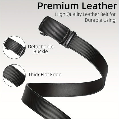 Men's Leather Slide Ratchet Dress Belt with Automatic Click Buckle – Zinc Alloy Buckle, Adjustable 28"-46" Waist, 8 Styles, Business Formal Belt, Perfect Gift for Husband, Father's Day & Christmas