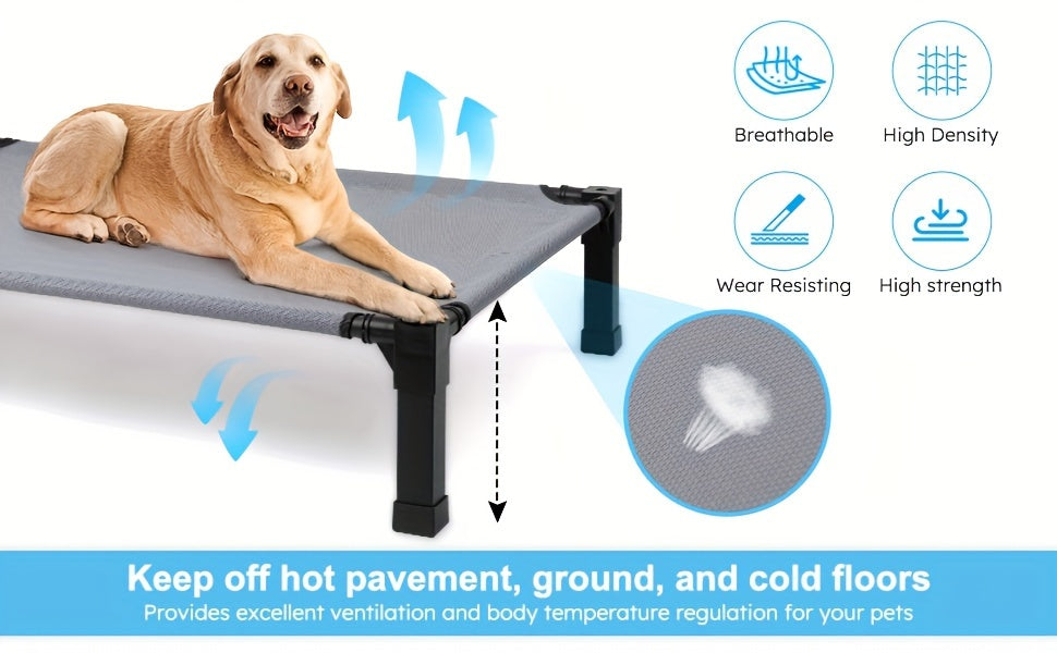 Cooling Elevated Dog Bed Raised Cot with Breathable Mesh and Metal Frame - Washable Portable Dog Cot with No-Slip Feet for Indoor and Outdoor Use, Multiple Sizes and Colors Available