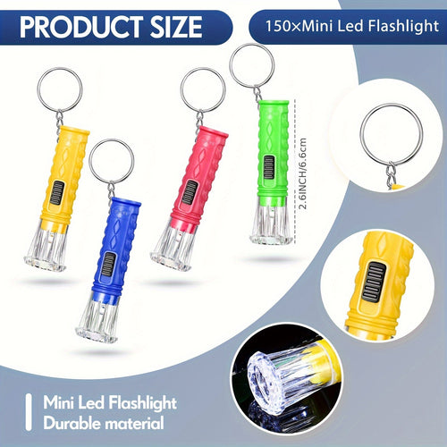 150PCS Mini LED Flashlight Keychains Bulk – Assorted Colors Portable Handheld Key Ring Lights for Halloween, Camping, Hiking, Cycling & Party Favors