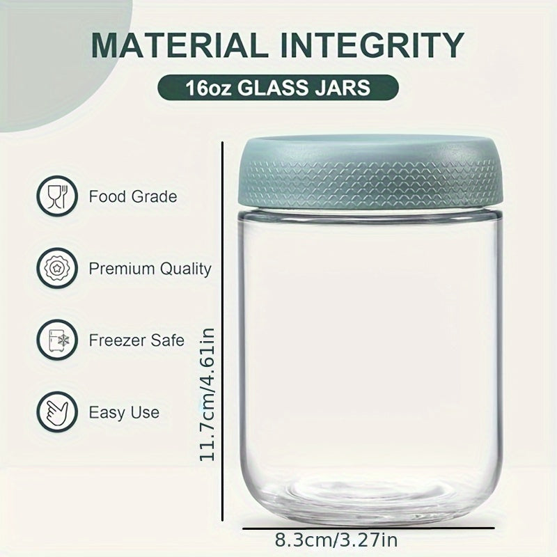 6-Pack 16oz Wide Mouth Glass Mason Jars with Airtight Lids – Overnight Oats Containers, Meal Prep Food Storage Jars for Yogurt, Salad, Snacks, Spice, Sugar, Pantry – BPA-Free Kitchen Organizer Set